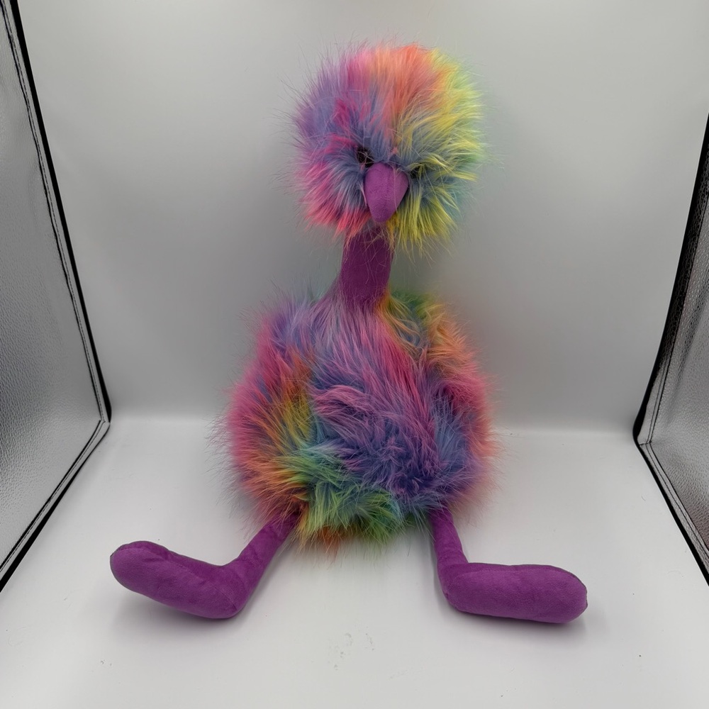 Retired Jellycat London 21" Large Plush Pom Pom Bird Ostrich Rainbow Unique